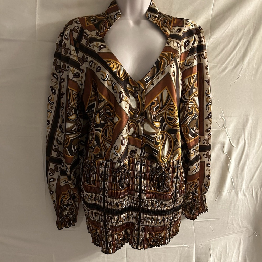 New Sz 16  Ashley Stewart Abstract V-Neck Multi  Blouse #1773*10